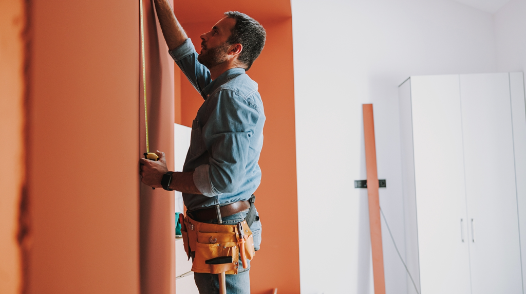 a man measuring a wall