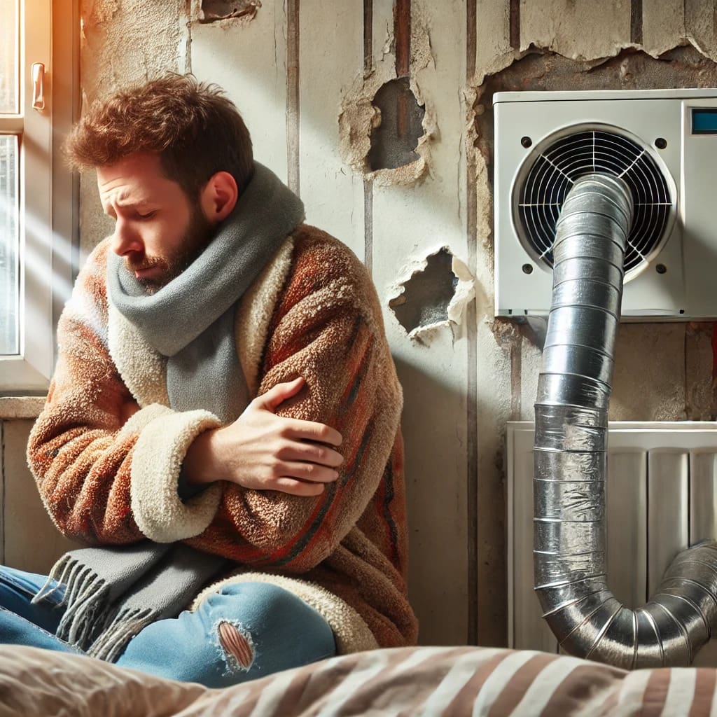 Person shivering in a cold room