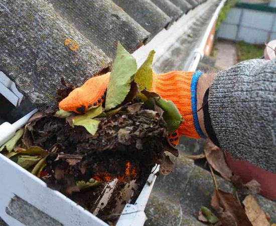 person providing gutter cleaning service