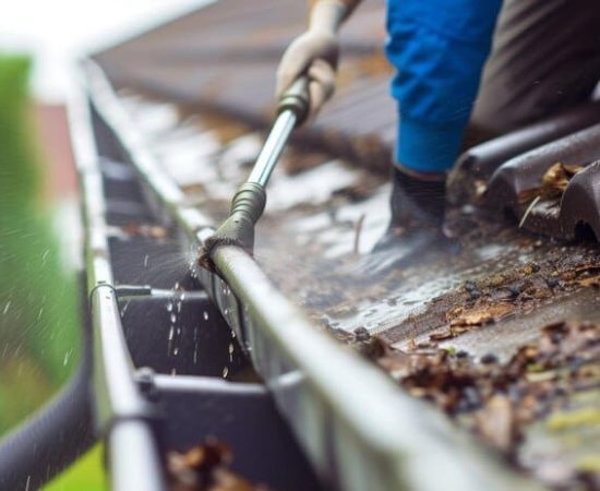 image of clogged gutters full of water